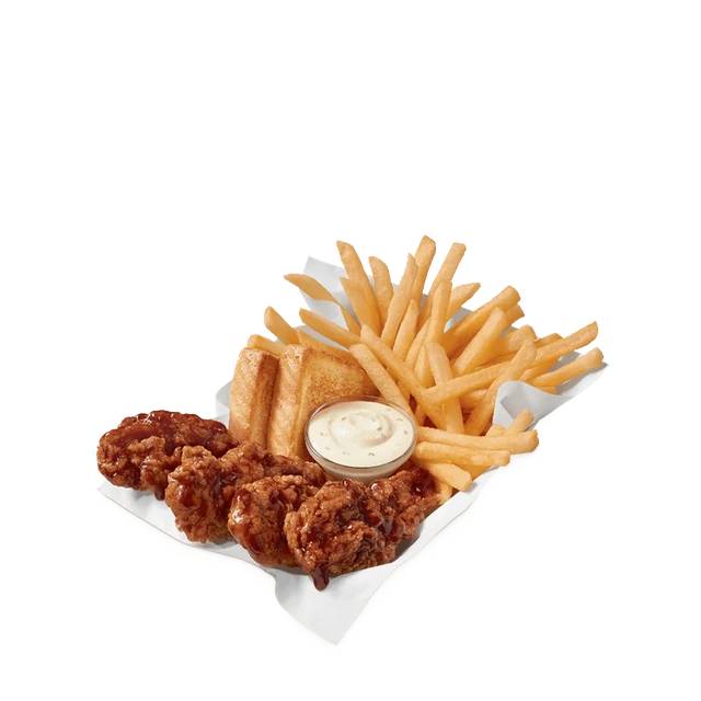 Sauced & Tossed Honey BBQ Chicken Strip Basket - 4 Piece Basket